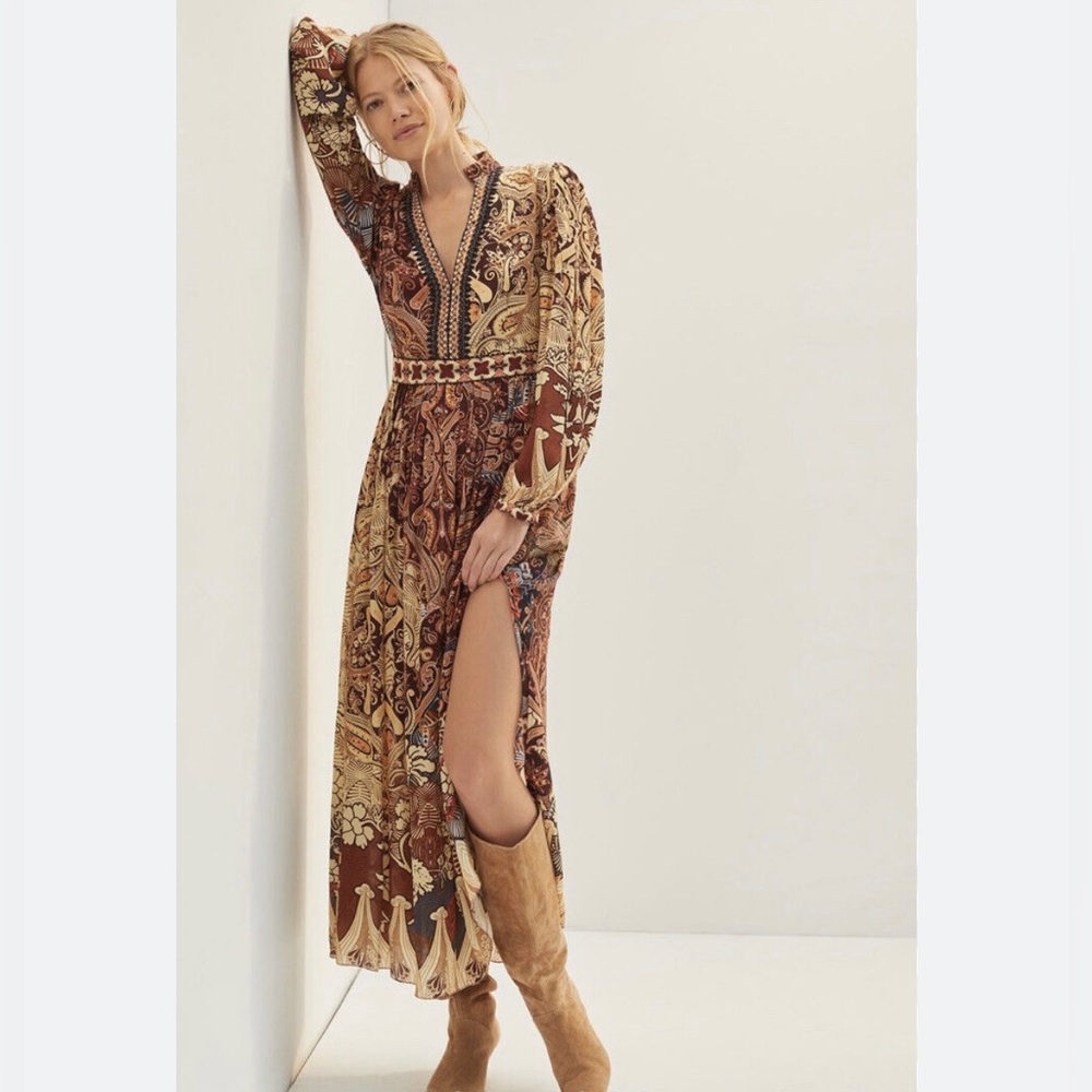 NWT Anthropologie Contrast Maxi Dress Bhanuni By Jyoti Brown Abstract Print 10